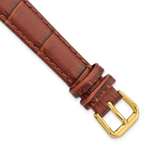 Image of 14mm 6.75" Havana Alligator Style Leather Gold-tone Buckle Watch Band