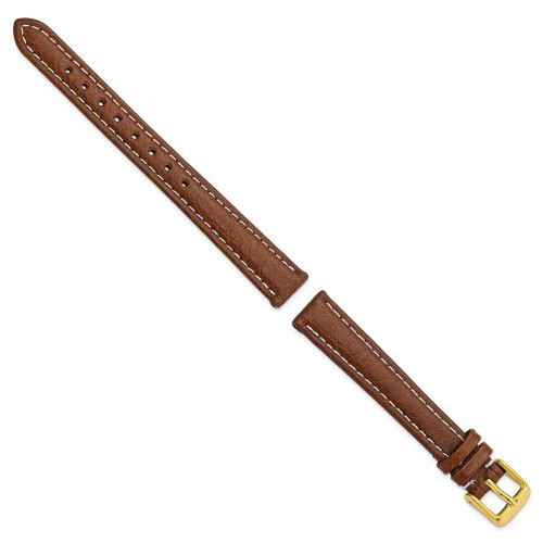 Image of 14mm 6.75" Havana Leather White Stitch Gold-tone Buckle Watch Band