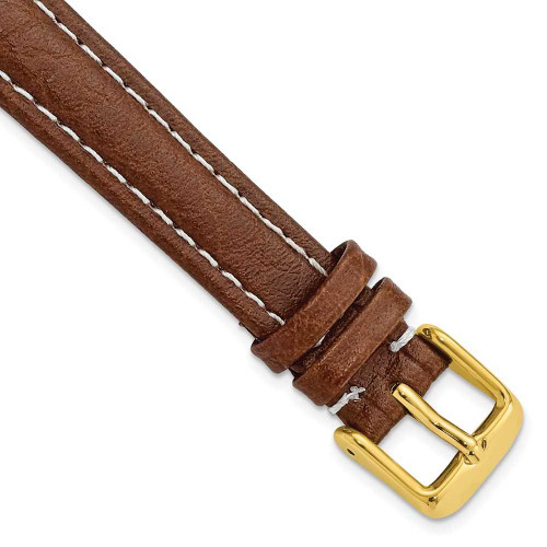 Image of 14mm 6.75" Havana Leather White Stitch Gold-tone Buckle Watch Band
