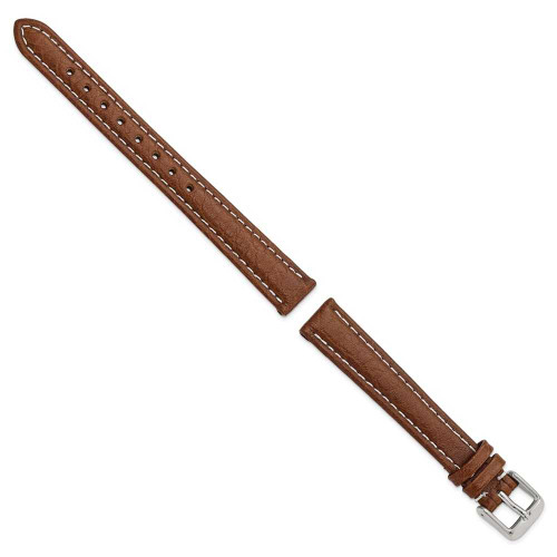 Image of 14mm 6.75" Havana Leather White Stitch Silver-tone Buckle Watch Band