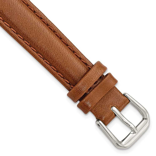 Image of 14mm 6.75" Havana Smooth Leather Silver-tone Buckle Watch Band