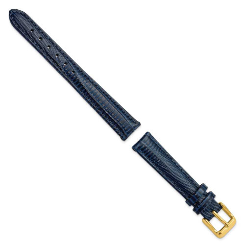 Image of 14mm 6.75" Navy Teju Lizard Style Grain Leather Gold-tone Buckle Watch Band