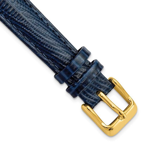 Image of 14mm 6.75" Navy Teju Lizard Style Grain Leather Gold-tone Buckle Watch Band