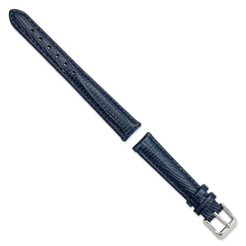 Image of 14mm 6.75" Navy Teju Lizard Style Grain Leather Silver-tone Buckle Watch Band