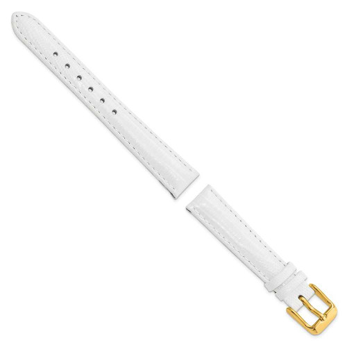 Image of 14mm 6.75" White Teju Lizard Style Grain Leather Gold-tone Buckle Watch Band