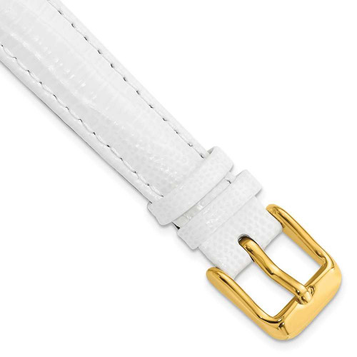 Image of 14mm 6.75" White Teju Lizard Style Grain Leather Gold-tone Buckle Watch Band