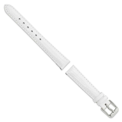 Image of 14mm 6.75" White Teju Lizard Style Grain Leather Silver-tone Buckle Watch Band