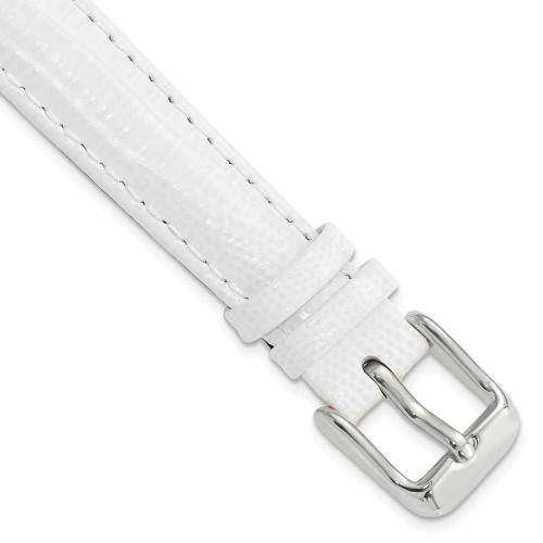 Image of 14mm 6.75" White Teju Lizard Style Grain Leather Silver-tone Buckle Watch Band