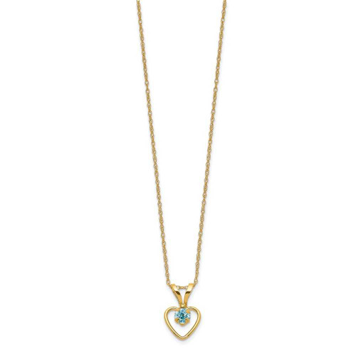 Image of 15" 14K Yellow Gold Madi K 3mm Blue Zircon Heart Birthstone Necklace