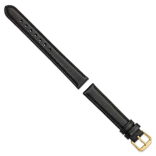 Image of 15mm 7.5" Black Lizard Style Grain Leather Gold-tone Buckle Watch Band