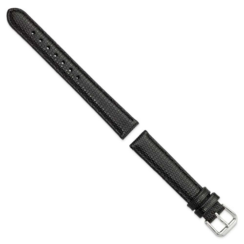 Image of 15mm 7.5" Black Lizard Style Grain Leather Silver-tone Buckle Watch Band