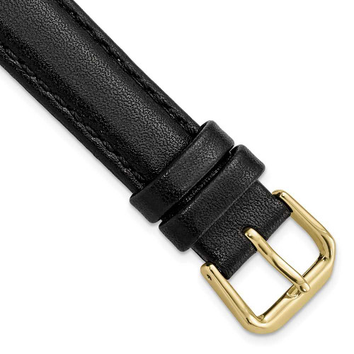 Image of 15mm 7.5" Black Smooth Leather Gold-tone Buckle Watch Band