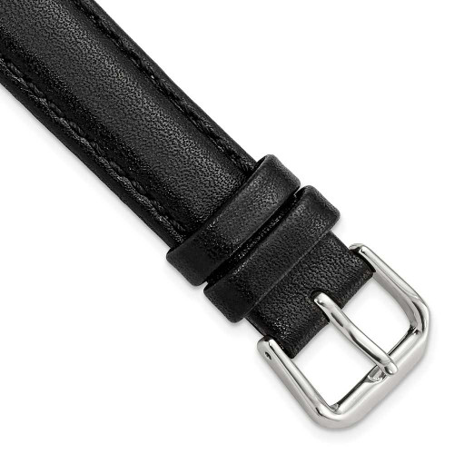 Image of 15mm 7.5" Black Smooth Leather Silver-tone Buckle Watch Band