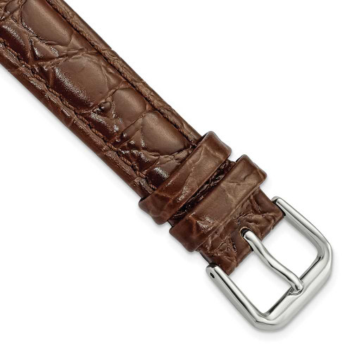 Image of 15mm 7.5" Brown Alligator Style Grain Leather Silver-tone Buckle Watch Band