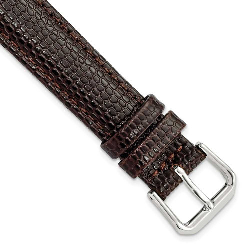 Image of 15mm 7.5" Brown Lizard Style Grain Leather Silver-tone Buckle Watch Band