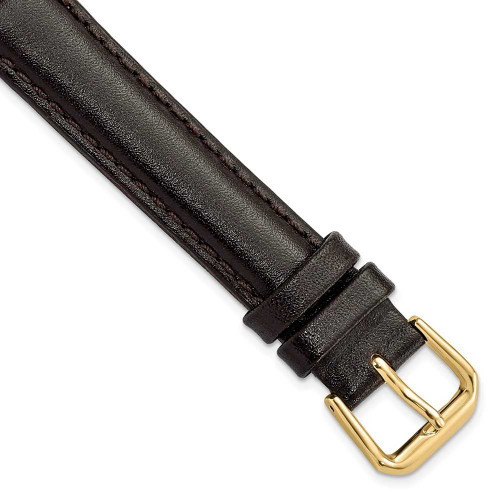 Image of 15mm 7.5" Brown Smooth Leather Gold-tone Buckle Watch Band