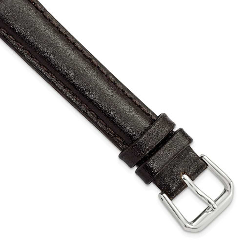 Image of 15mm 7.5" Brown Smooth Leather Silver-tone Buckle Watch Band
