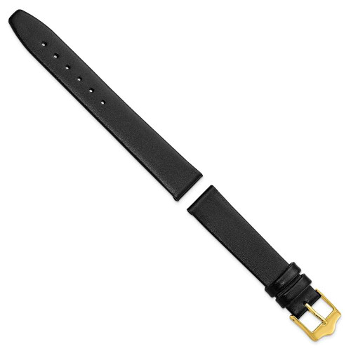 Image of 15mm 7.5" Flat Black Leather Gold-tone Buckle Watch Band