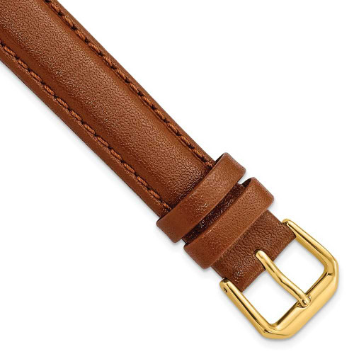 Image of 15mm 7.5" Havana Smooth Leather Gold-tone Buckle Watch Band