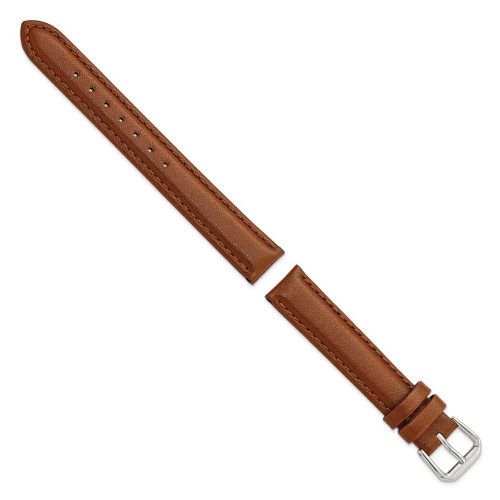 Image of 15mm 7.5" Havana Smooth Leather Silver-tone Buckle Watch Band