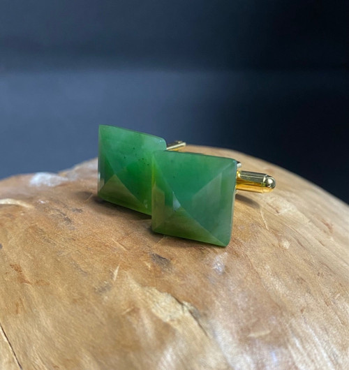 15mm Pyramid Shaped Natural Untreated Nephrite Jade Cuff Links