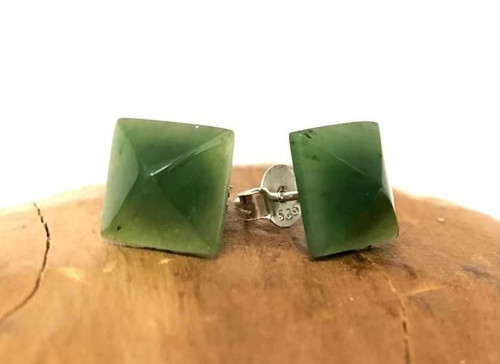 Image of 15mm Sterling Silver & Genuine Natural Nephrite Jade Pyramid Stud Earrings