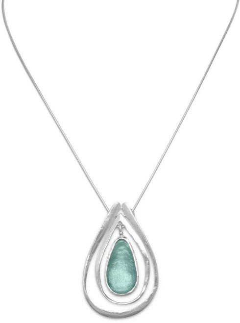 Image of 16" Necklace with Ancient Roman Glass and Cut Out Design Pendant 925 Sterling Silver