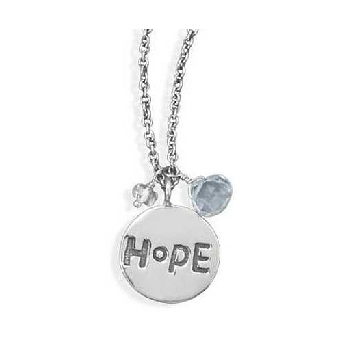 Image of 16"+2" Oxidized Necklace with Hope Tag and Quartz 925 Sterling Silver - LIMITED STOCK