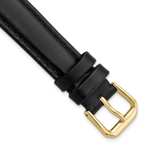 Image of 16mm 7.5" Black Italian Leather Gold-tone Buckle Watch Band