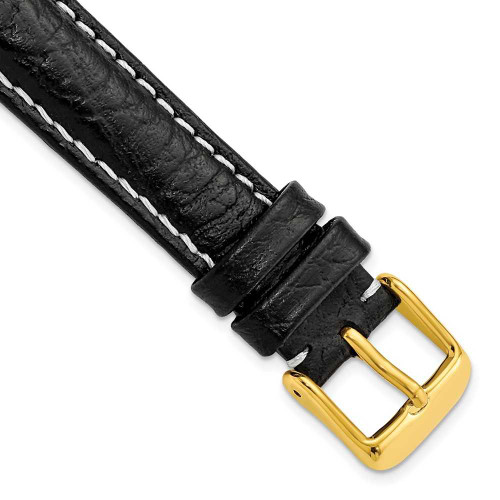 Image of 16mm 7.5" Black Leather White Stitch Gold-tone Buckle Watch Band