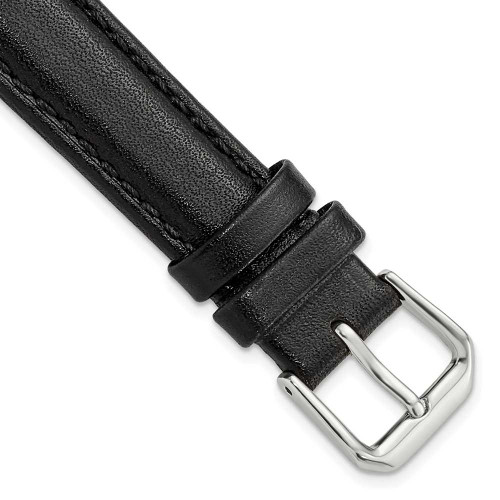 Image of 16mm 7.5" Black Smooth Leather Silver-tone Buckle Watch Band