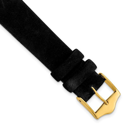 Image of 16mm 7.5" Black Suede Leather Gold-tone Buckle Watch Band