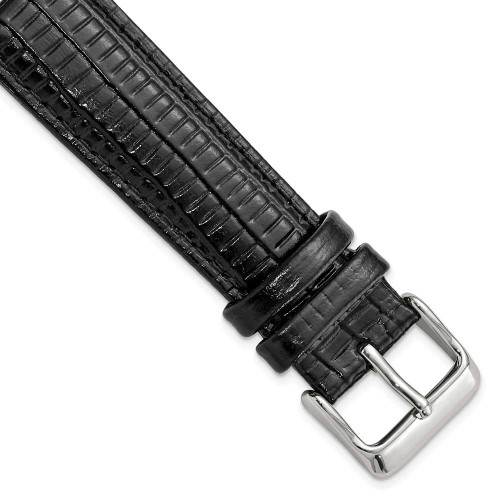 Image of 16mm 7.5" Black Teju Lizard Style Grain Leather Silver-tone Buckle Watch Band