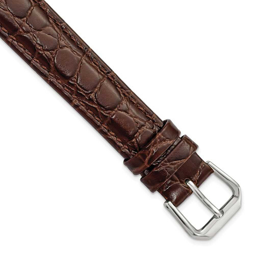 Image of 16mm 7.5" Brown Alligator Style Grain Leather Silver-tone Buckle Watch Band