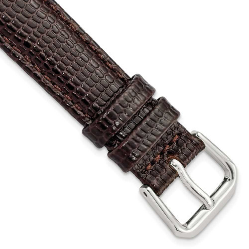 Image of 16mm 7.5" Brown Lizard Style Grain Leather Silver-tone Buckle Watch Band