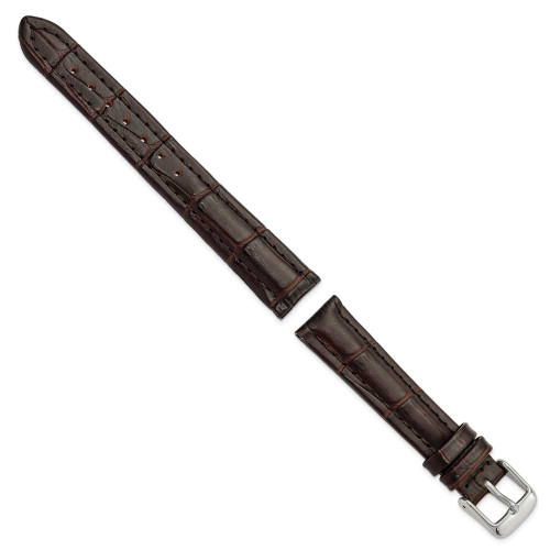 Image of 16mm 7.5" Brown Matte Gator Style Grain Leather Silver-tone Buckle Watch Band