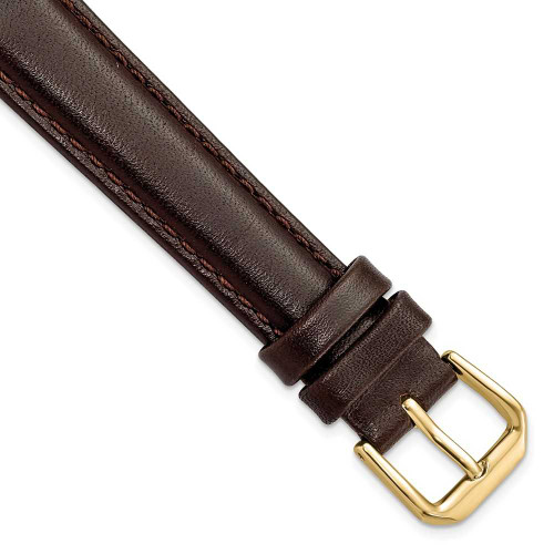 Image of 16mm 7.5" Brown Smooth Leather Gold-tone Buckle Watch Band