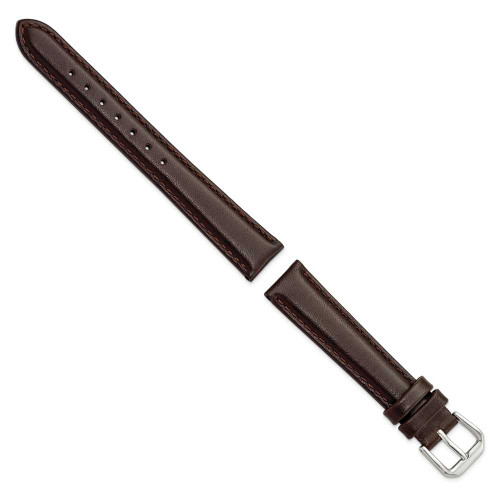 Image of 16mm 7.5" Brown Smooth Leather Silver-tone Buckle Watch Band