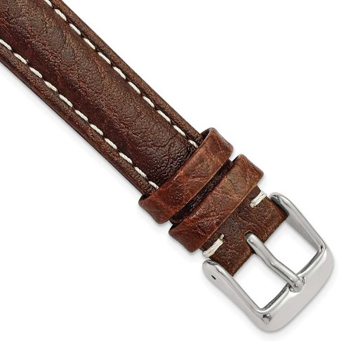 Image of 16mm 7.5" Brown Sport Leather White Stitch Silver-tone Buckle Watch Band
