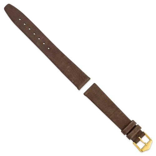 Image of 16mm 7.5" Brown Suede Leather Gold-tone Buckle Watch Band