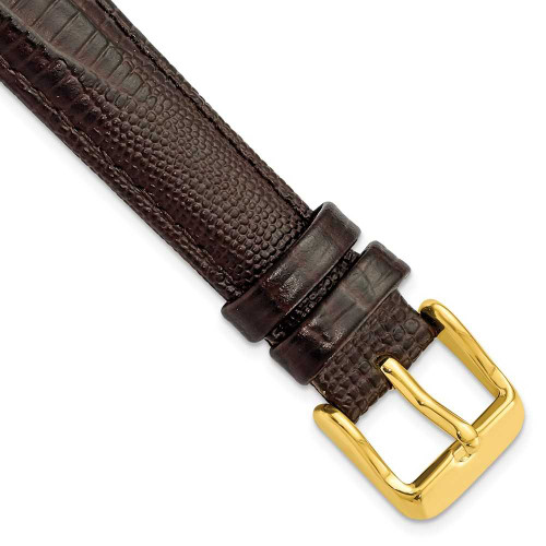 Image of 16mm 7.5" Brown Teju Lizard Style Grain Leather Gold-tone Buckle Watch Band