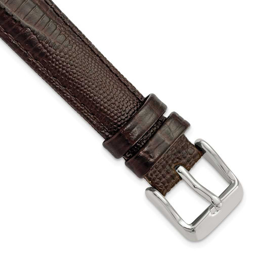 Image of 16mm 7.5" Brown Teju Lizard Style Grain Leather Silver-tone Buckle Watch Band