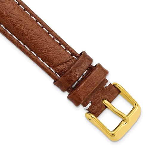 Image of 16mm 7.5" Havana Leather White Stitch Gold-tone Buckle Watch Band
