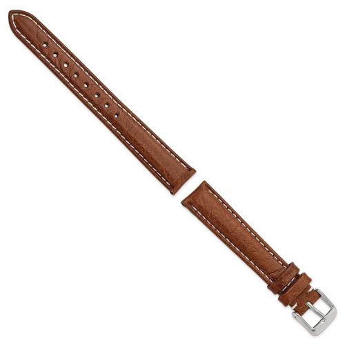 Image of 16mm 7.5" Havana Leather White Stitch Silver-tone Buckle Watch Band