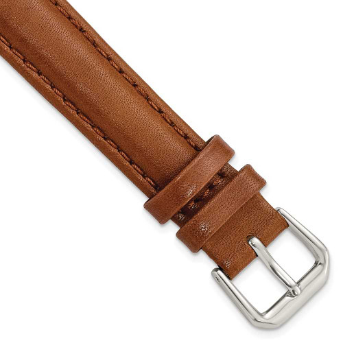 Image of 16mm 7.5" Havana Smooth Leather Silver-tone Buckle Watch Band