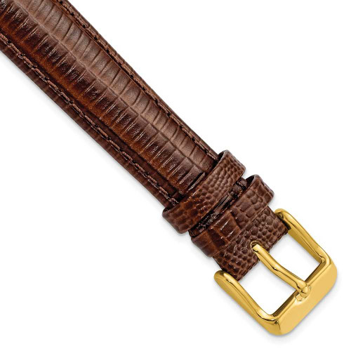 Image of 16mm 7.5" Havana Teju Lizard Style Grain Leather Gold-tone Buckle Watch Band