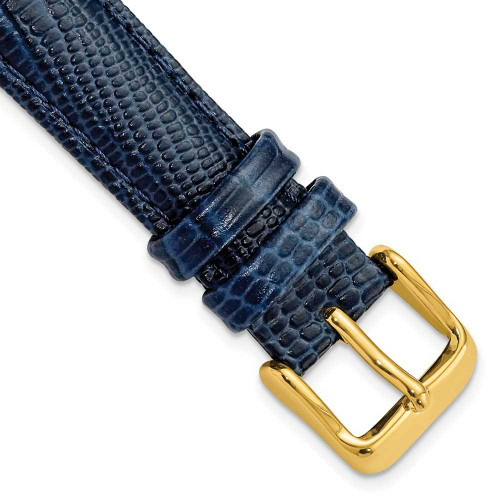 Image of 16mm 7.5" Navy Teju Lizard Style Grain Leather Gold-tone Buckle Watch Band