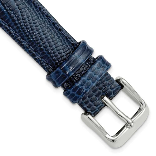 Image of 16mm 7.5" Navy Teju Lizard Style Grain Leather Silver-tone Buckle Watch Band