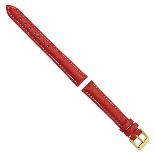 Image of 16mm 7.5" Red Sport Leather White Stitch Gold-tone Buckle Watch Band