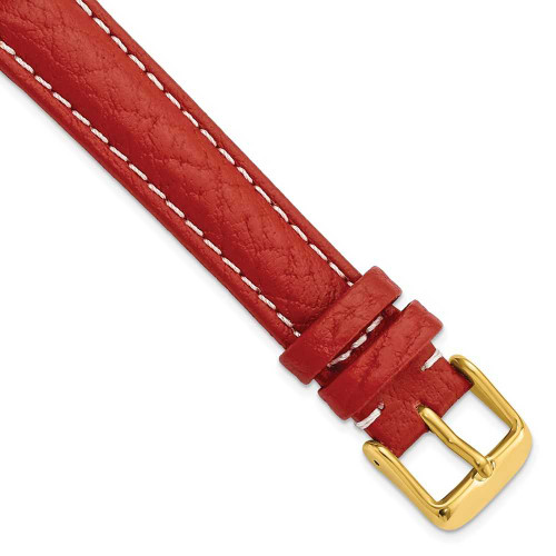 Image of 16mm 7.5" Red Sport Leather White Stitch Gold-tone Buckle Watch Band